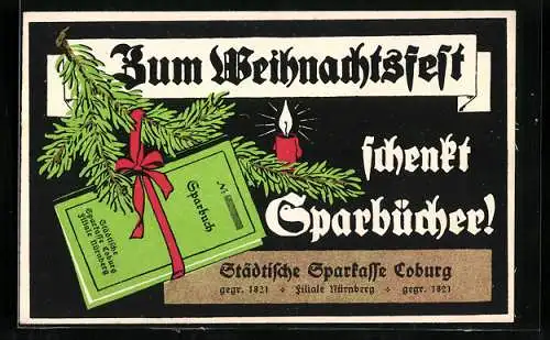Vertreterkarte Coburg, Städtische Sparkasse, Zum Weihnachtsfest schent Sparbücher