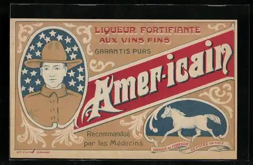 Vertreterkarte Amer-icain, liqueur fortifiante aux vin fins