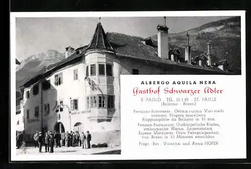 Vertreterkarte S. Paolo, Gasthof Schwarzer Aderl, Albergo Aquila Nera, Blick auf den Gasthof