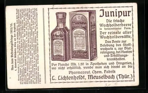 Vertreterkarte Meuselbach i. Th., Junipur, Pharmazeut. Chem. Fabrik, L. Lichtenheldt