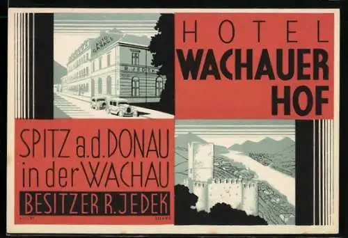 Vertreterkarte Spitz an der Donau, Hotel Wachauer Hof, Besitzer: R. Jedek