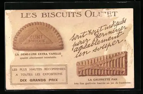 Vertreterkarte Paris, Les Biscuits Olibet, La Demi-Lune Extra Vanille, La Gaufrette Pan