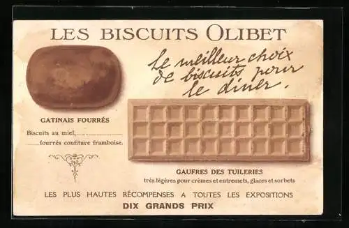 Vertreterkarte Paris, Les Biscuits Olibet, Gatinais Fourres, Gaufrese de Tuileries