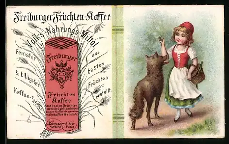Vertreterkarte Freiburg i. B., Freiburger Früchten-Kaffee, Volks-Nahrungs-Mittel, Rotkäppchen