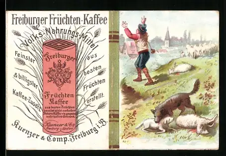 Vertreterkarte Freiburg i. B., Freiburger Früchten-Kaffee, Volks-Nahrungs-Mittel, Der Wolf