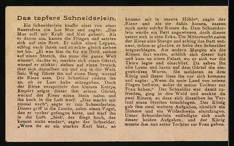 Vertreterkarte Freiburg i. B., Freiburger Früchten-Kaffee, Volks-Nahrungs-Mittel, Das tapfere Schneiderlein