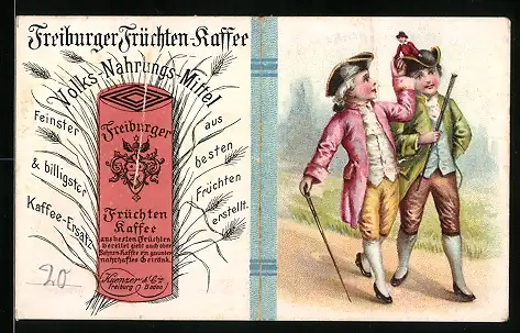 Vertreterkarte Freiburg i. B., Freiburger Früchten-Kaffee, Volks-Nahrungs-Mittel, Daumesdick
