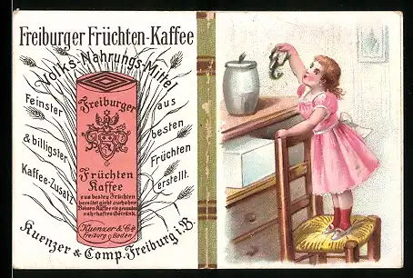 Vertreterkarte Freiburg i. B., Freiburger Früchten-Kaffee, Volks-Nahrungs-Mittel, Der Hinogtopf
