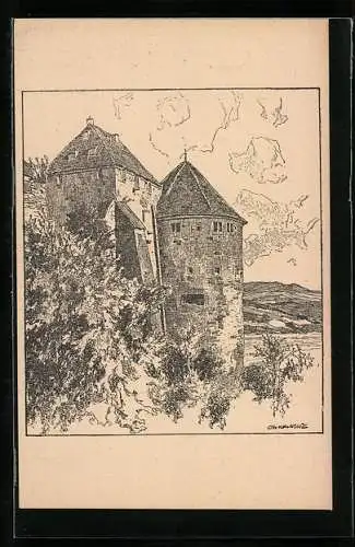 Künstler-AK Ubbelohde: Tübingen, Partie am Schloss