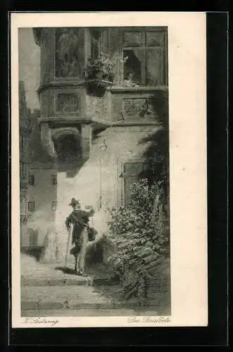 Künstler-AK Carl Spitzweg: Der Briefbote unter dem Fenster