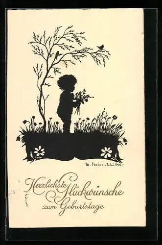 Künstler-AK Marta Sachse-Schubert: Kind pflückt Blumen