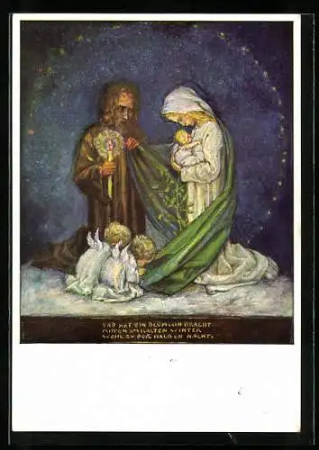 Künstler-AK Maria Spötl: Engel beten für das Jesuskind in Marias Armen