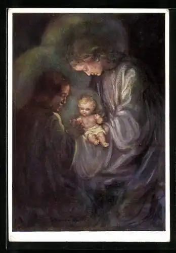 Künstler-AK Maria Spötl: Heilige Nacht, Maria und Josef mit Christkind