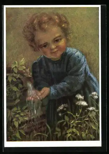 Künstler-AK Maria Spötl: Kind am Freudenbrünnlein