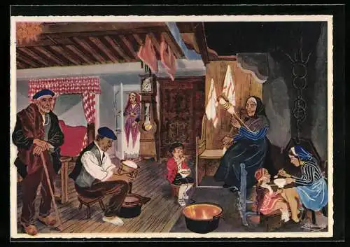 Künstler-AK Charles Homualk: Ossalois fabriquant le Fromage de Brebis