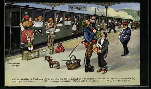 Künstler-AK Hans Boettcher: Stuttgart, Eingefahrene schwäbische Eisenbahn