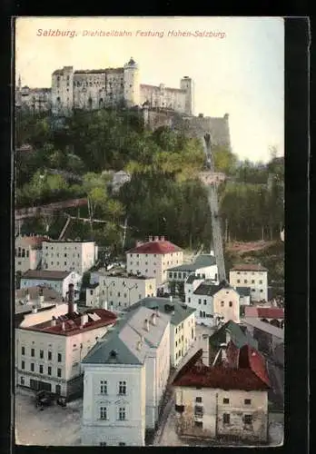 AK Salzburg, Drahtseilbahn und Festung Hohen-Salzburg