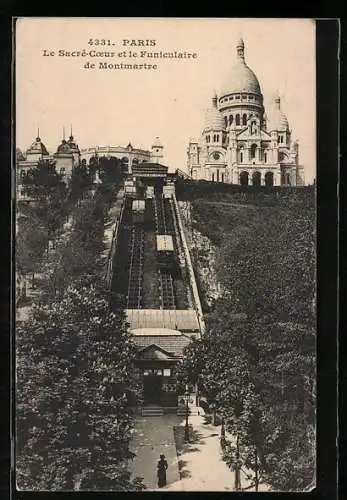 AK Paris, Le Sacrè-Coeur et le Funiculaire de Montmartre, Bergbahn