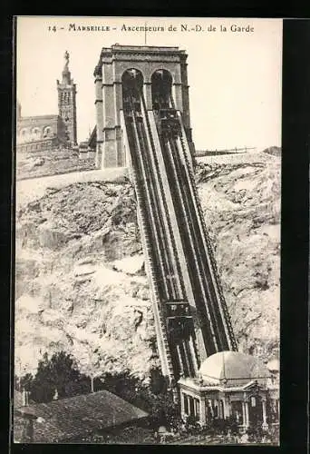 AK Marseille, Ascenseurs de N.D. de la Garde - Bergbahn