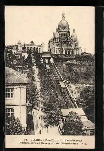 AK Paris, Basilique du Sacré-Coeurs, Funiculaire et Réservoir de Montmartre