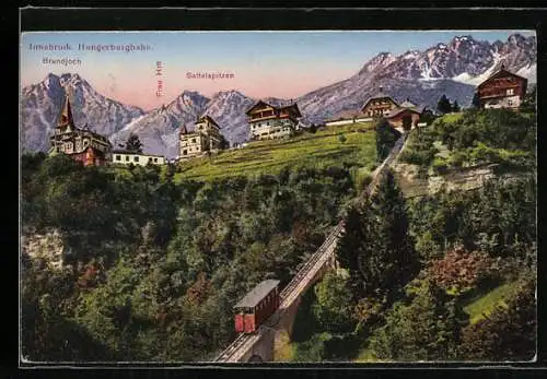 AK Innsbruck, Blick auf die Hungerburgbahn und Sattelspitzen