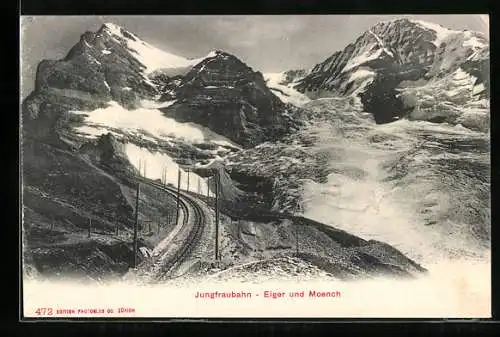 AK Jungfraubahn fährt am Eiger und am Mönch vorbei