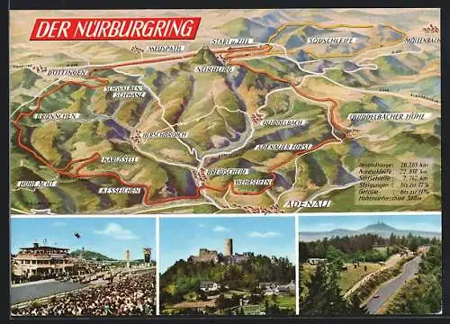 AK Nürburgring, Landkarte der Rennstrecke, Rennwagen am Start, Nürburg