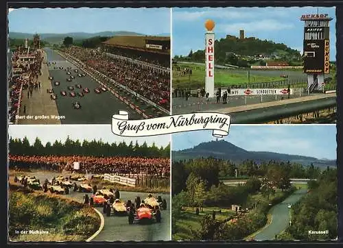 AK Nürburgring, Start der grossen Wagen, Dunlop-Turm, Karussell, Südkehre, Autorennen