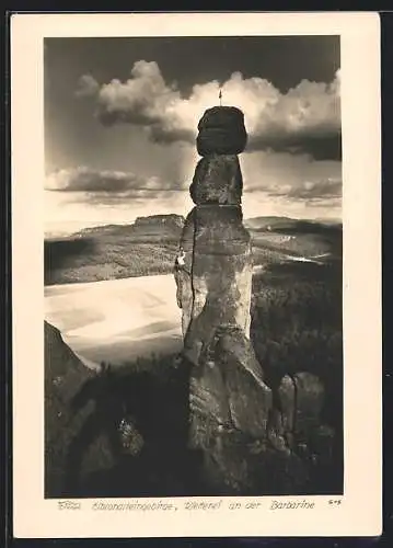 Foto-AK Walter Hahn, Dresden, NR: 615, Elbsandsteingebirge, Kletterer an der Barbarine
