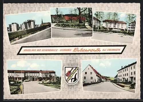 AK Bubenreuth bei Erlangen, Strassenpartie in der Geigenbauer-Siedlung, Stadtwappen, Hochhäuser