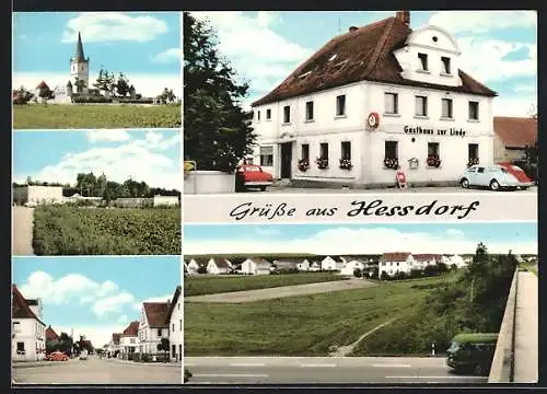 AK Hessdorf üb. Erlangen, Gasthof zur Linde, Strassenpartie, Kirche