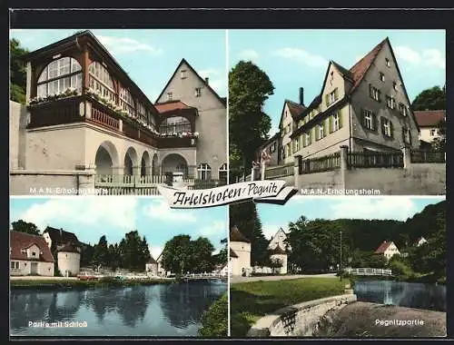 AK Artelshofen, M.A.N. Erholungsheim, Partie mit Schloss, Pegnitzpartie