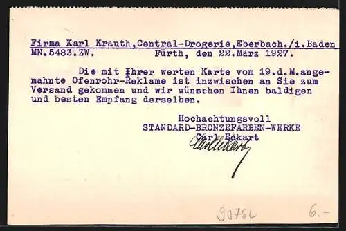 AK Fürth /Bayern, Firma Standard Bronzefarben-Werke Carl Eckart