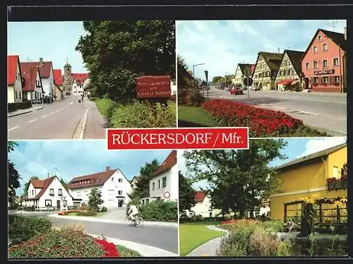 AK Rückersdorf /Mfr., Hauptstrasse, Luitpoldgarten mit Feuerwehrhaus, Kirchgasse