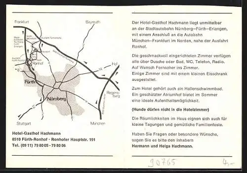 AK Fürth-Ronhof / Bayern, Hotel-Gasthof Hachmann, Ronhofer Hauptstrasse 191