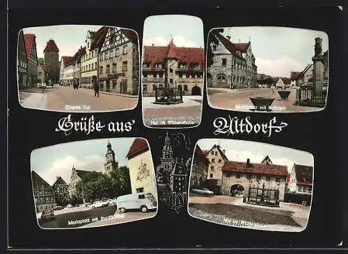 AK Altdorf bei Nürnberg, Hof im Wichernhaus, Oberes Tor, Marktplatz mit Rathaus