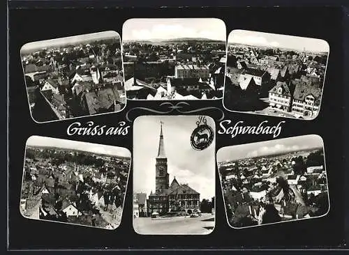 AK Schwabach, Rundblick vom Kirchturm aus, Mehrfachansicht