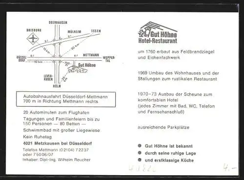 AK Metzkausen bei Düsseldorf, Hotel-Restaurant Gut Höhne, Innenansichten