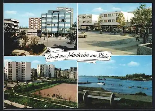 AK Monheim am Rhein, Wohnblöcke, Fussgängerzone, Flusspartie