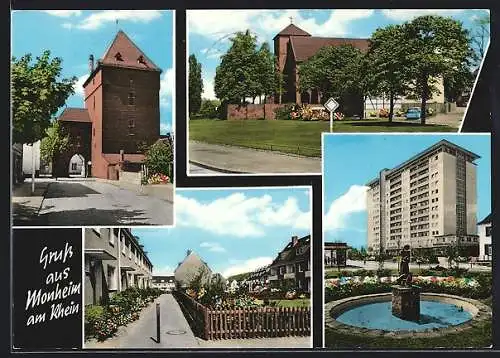 AK Monheim am Rhein, Strassenpartie am Tor, Kirche, Brunnen
