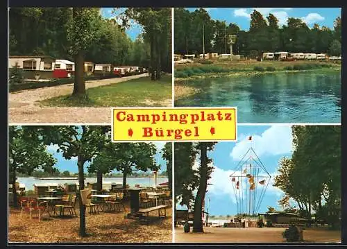 AK Baumberg, Campingplatz Bürgel in der Aue am Rhein, Mehrfachansicht