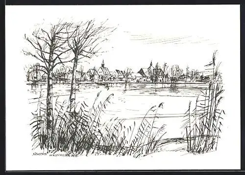 Künstler-AK Neustadt /Coburg, Am Waldfrieden See