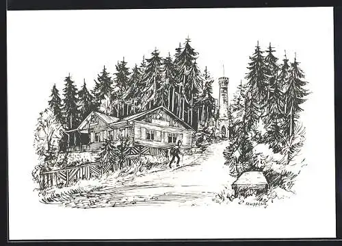 Künstler-AK Neustadt /Coburg, Haus und Turm auf dem Muppberg