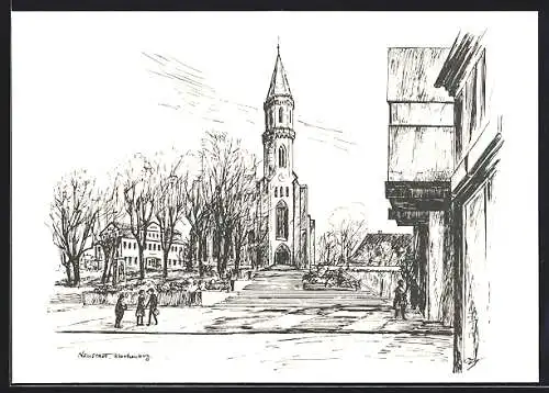 Künstler-AK Neustadt /Coburg, Kirche auf dem Glockenberg