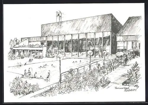 Künstler-AK Rodach, Ansicht vom Thermalbad