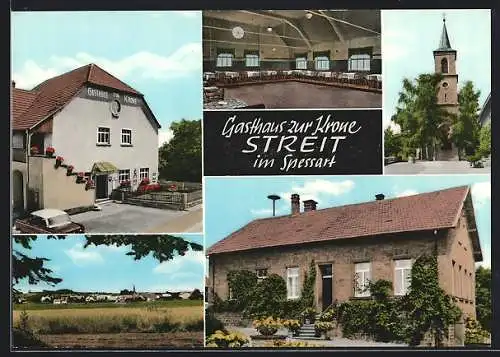 AK Streit, Gasthaus zur Krone, Kirche und Gesamtansicht