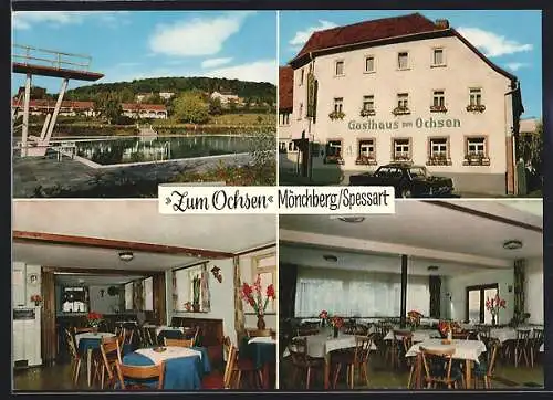 AK Mönchberg /Spessart, Gasthaus-Pension zum Ochsen, Schwimmbad