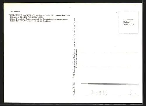 AK Wermelskirchen, Restaurant Hochstein, Kenkhauser Strasse 105