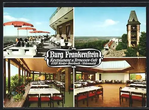 AK Nieder-Beerbach /Odenwald, Restaurant u. Terrassen-Café Burg Frankenstein, Inh. Horst G. Jaeschke