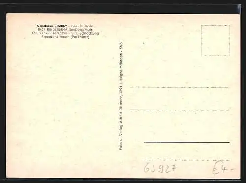 AK Bürgstadt-Mittenberg /Main, Gasthaus Rabe, Bes. E. Rabe
